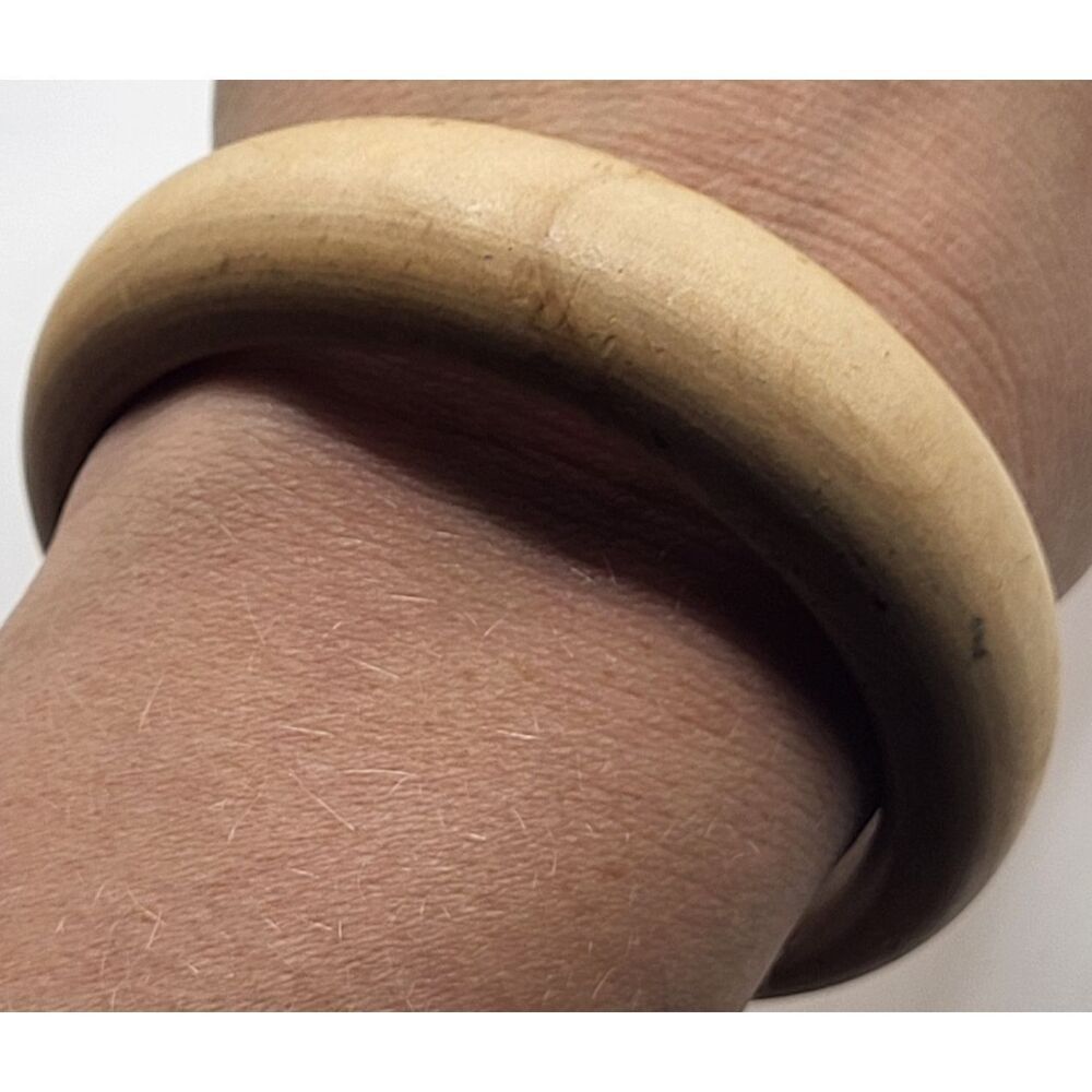 Bohemian Lathed Wood Bangle Bracelet 2.4iun dia, 0.75in wide